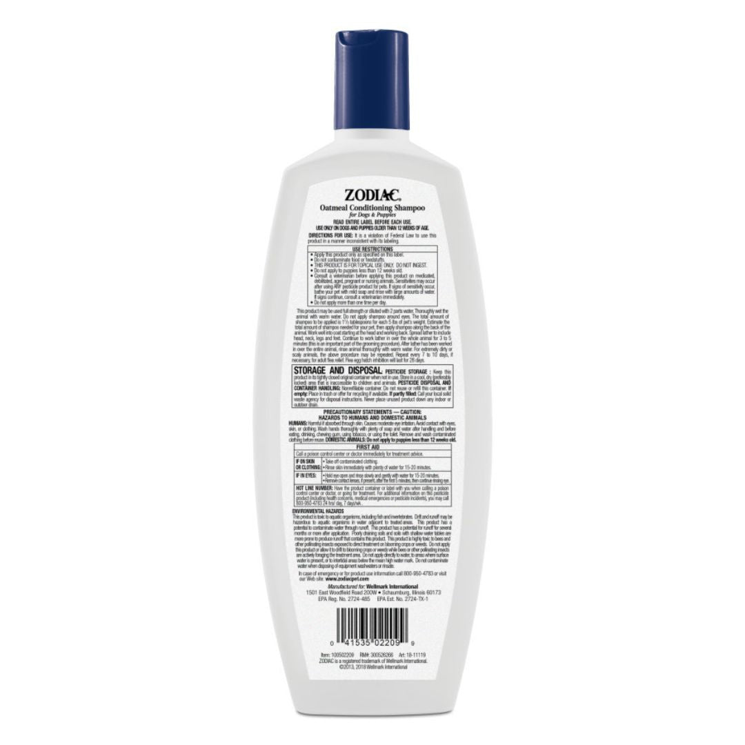 Zodiac Oatmeal Conditioning Shampoo for Dogs  Puppies 18 oz