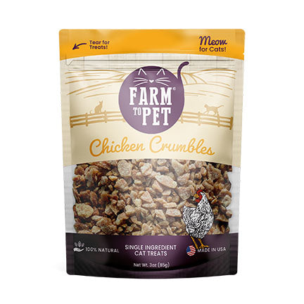 Farm to Pet Chicken Crumbles Single Ingredient Cat Treats-3.2 oz.