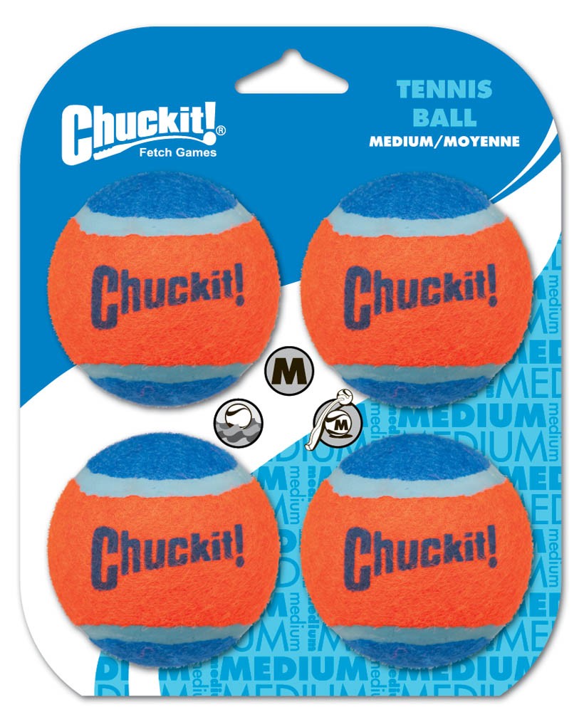 Chuckit! Tennis Ball Dog Toy Shrink Sleeve Blue/Orange MD, 4 pk