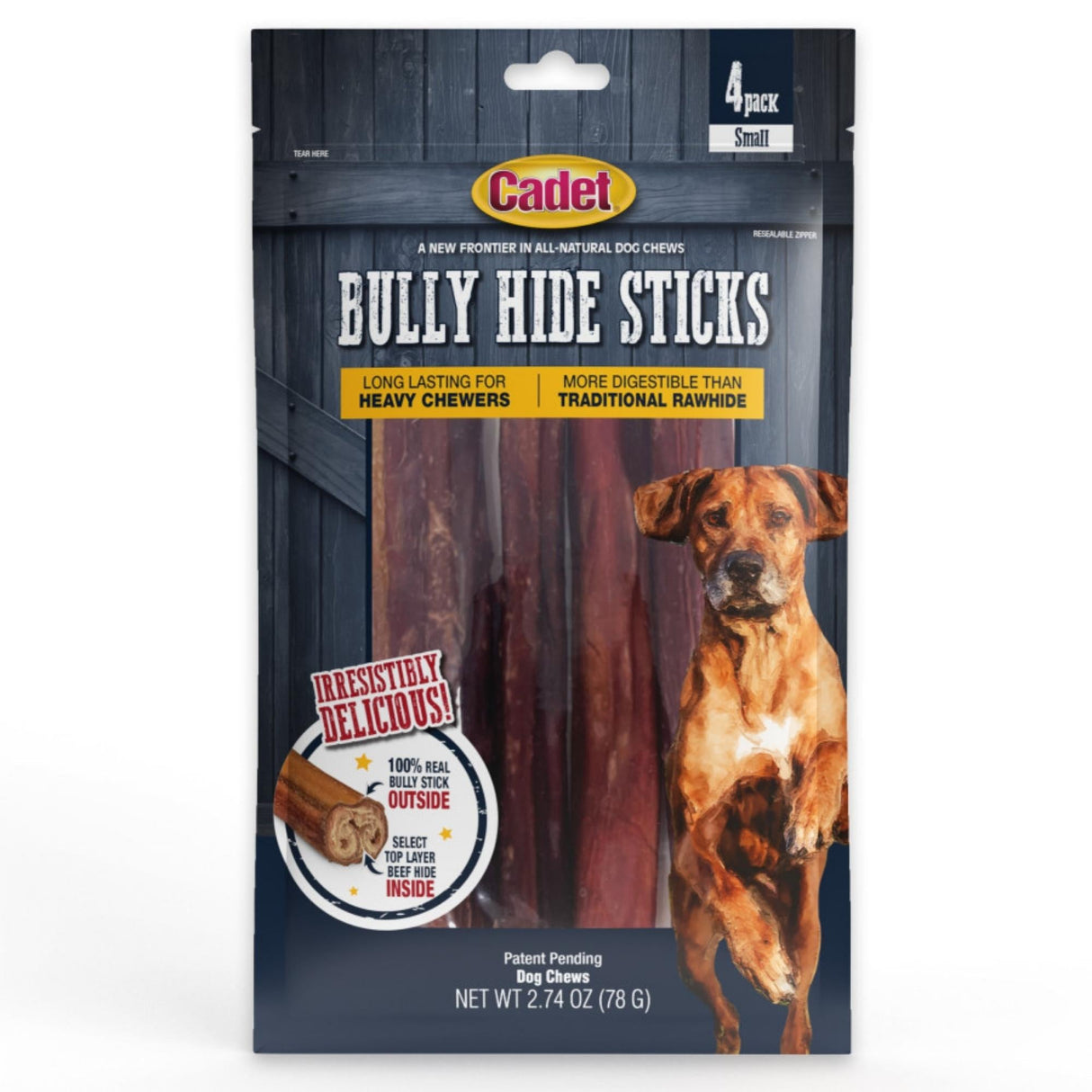 Cadet Bully Hide Sticks All-Natural Dog Chews Small Stick, 4 ct
