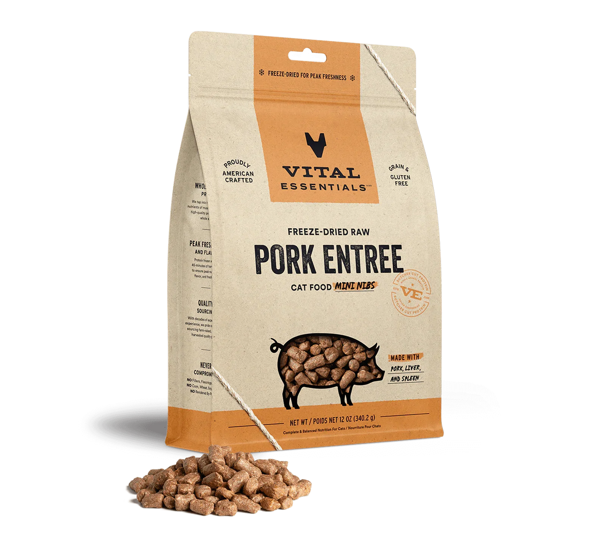 Vital Essentials Cat Freeze Dried Mini Nibs Pork 12oz.