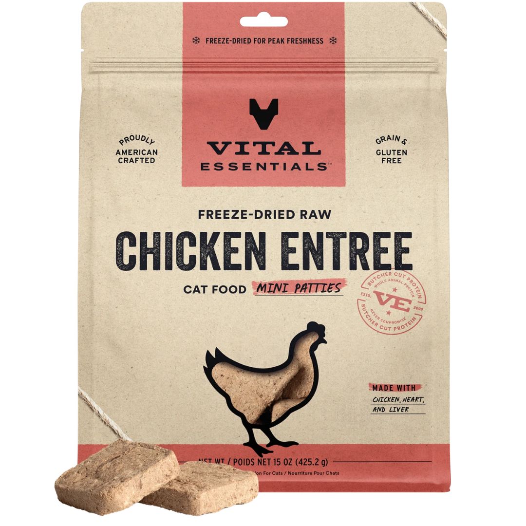 Vital Essentials Cat Freeze Dried Mini Patties Raw Chicken 15 oz