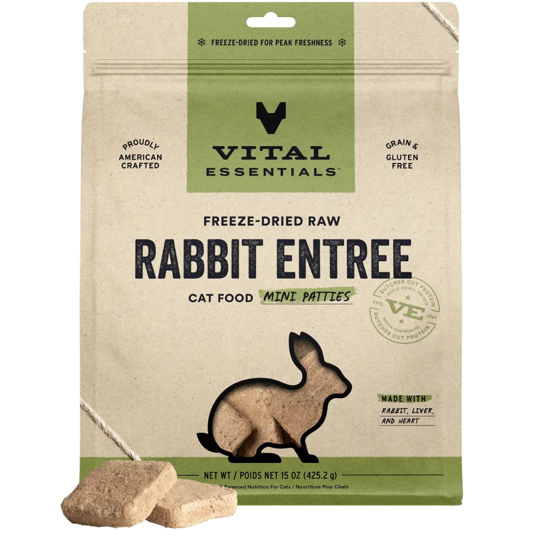 Vital Essentials Cat Freeze Dried Mini Patties Raw Rabbit 15 oz