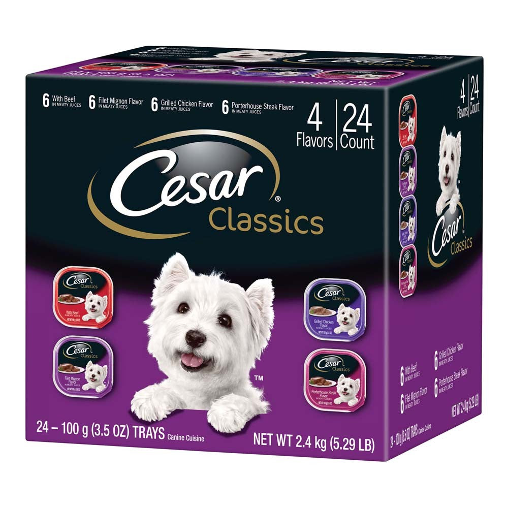 Cesar Classic Loaf in Sauce Adult Wet Dog Food Variety Pack (Beef, Filet Mignon, Grilled Chicken, Porterhouse Steak) (Case of 24)