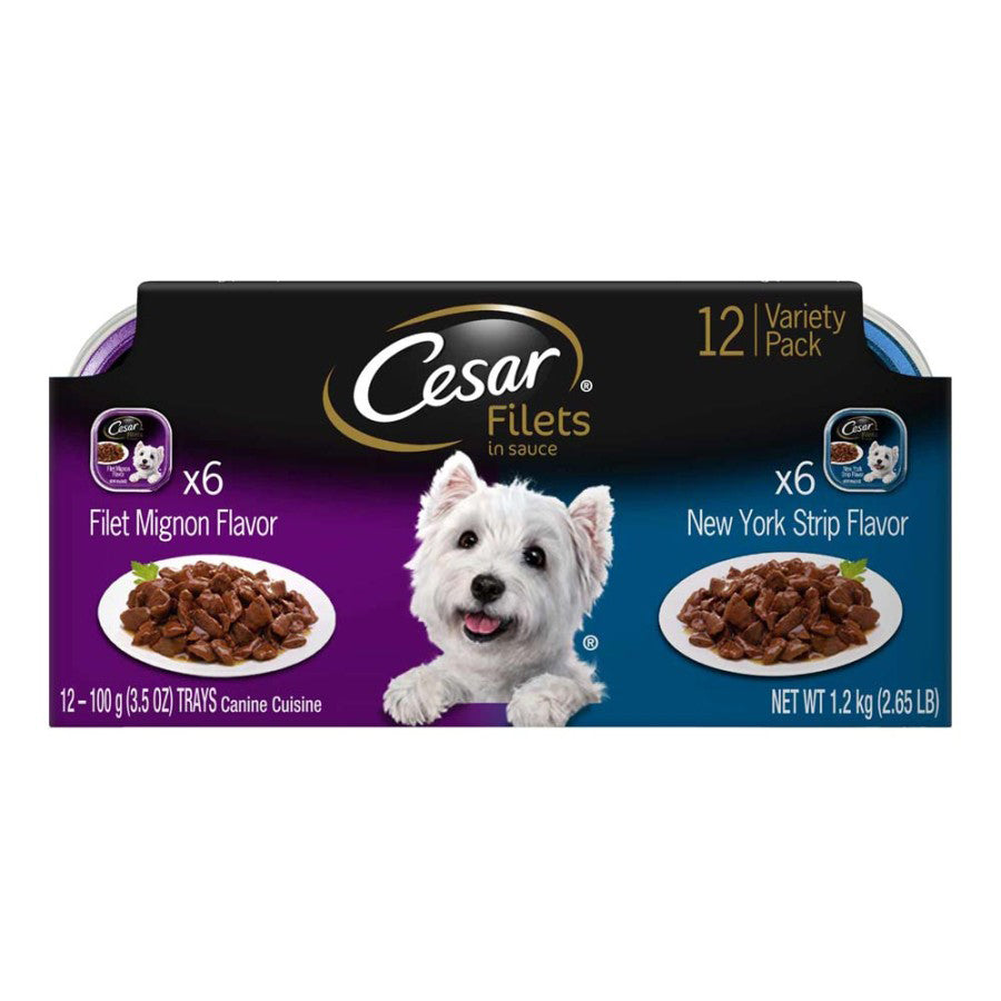 Cesar Filets in Gravy Adult Wet Dog Food Variety Pack (Filet Mignon, New York Strip) (Case of 12)