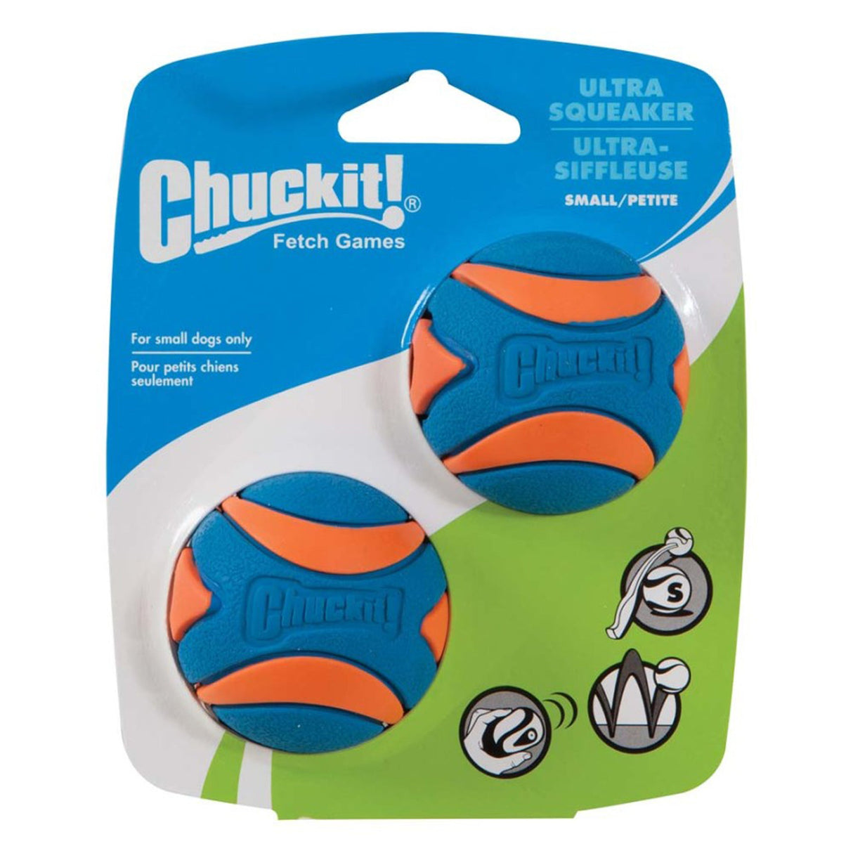Chuckit! Ultra Squeaker Balls Dog Toy Blue/Orange 2 pk, SM