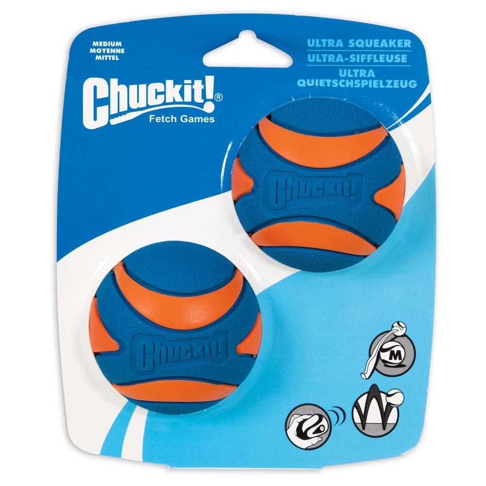 Chuckit! Ultra Squeaker Balls Dog Toy Blue/Orange 2 pk, MD