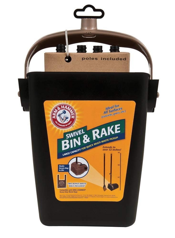 Arm & Hammer Swivel Bin & Rake Black