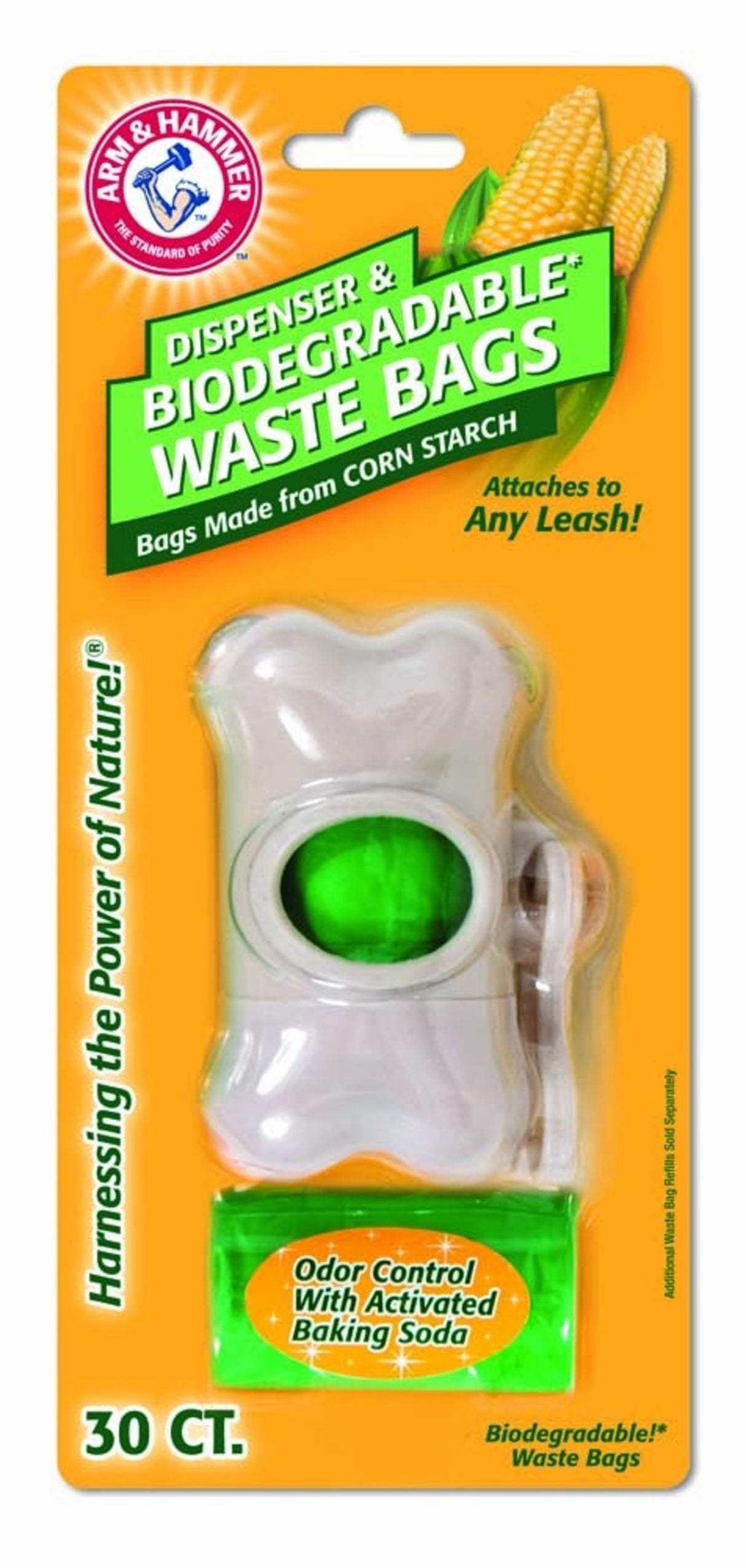 Arm & Hammer Bone Dispenser & Disposable Corn Starch Biodegradable Waste Bags White, Green One Size, 30 ct