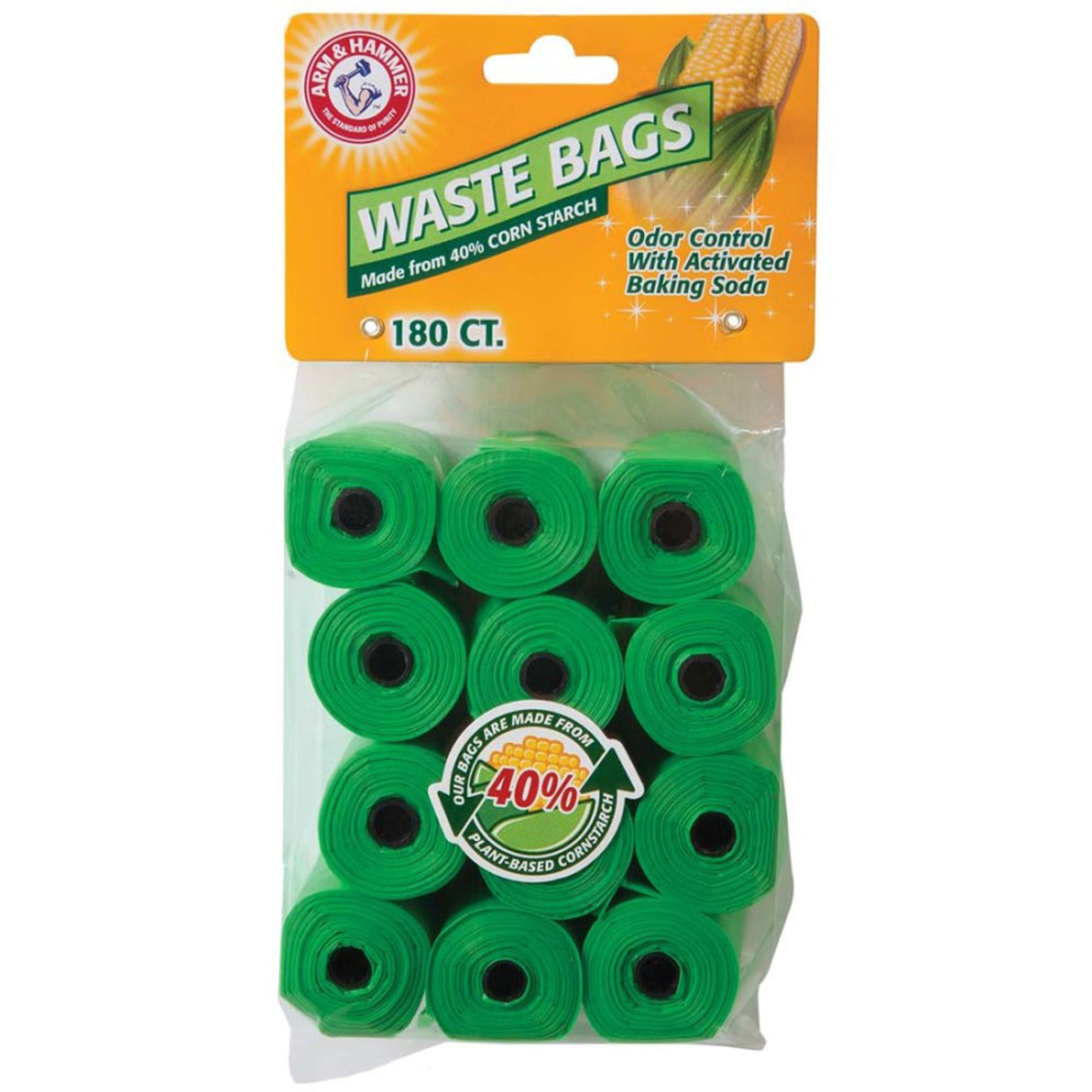 Arm & Hammer Disposable Corn Starch Waste Bags Refills Green 180 ct