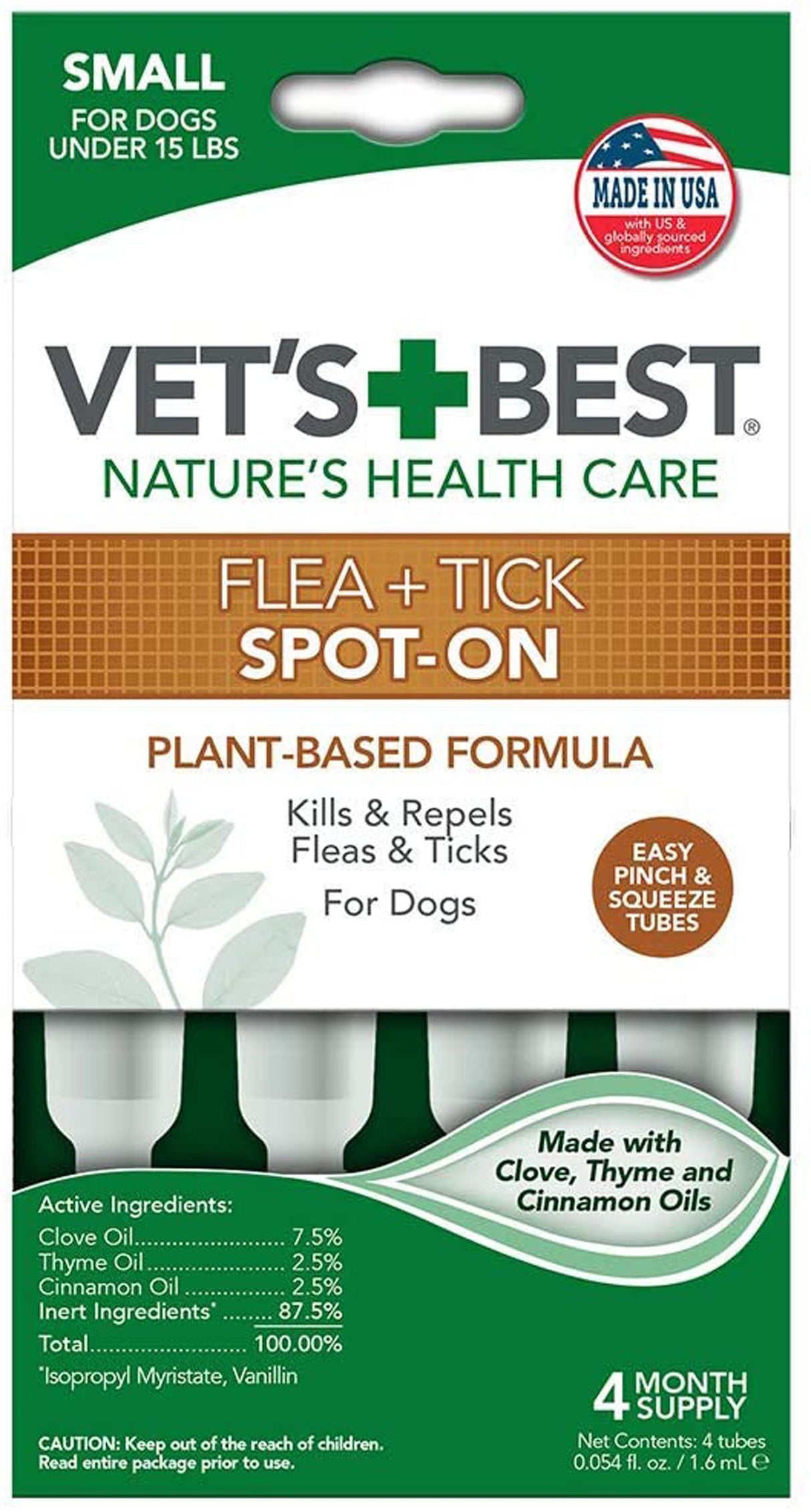 Vet's Best Flea and Tick Spot-On  4 ct small dog under 15 lbs.
