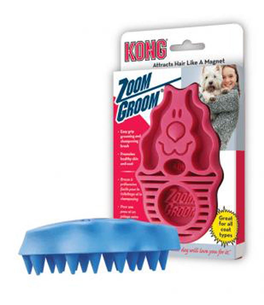 KONG Zoomgroom Rubber Dog Brush Raspberry Large