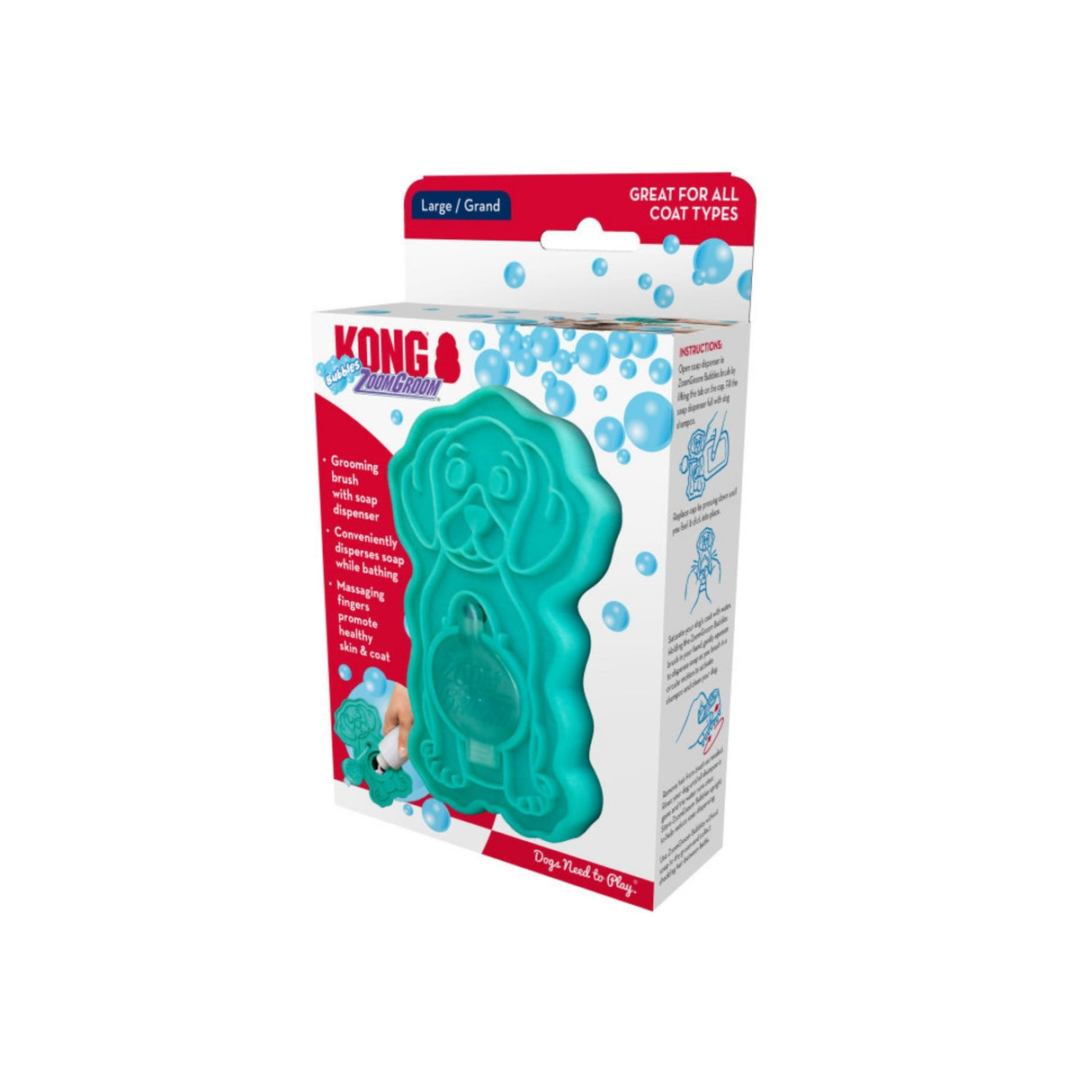 KONG ZoomGroom Bubbles Rubber Dog Grooming Brush Large