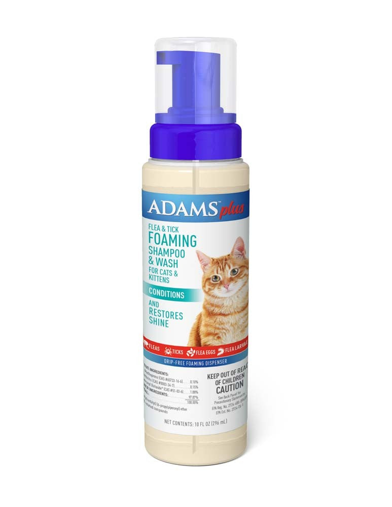 Adams Plus Flea & Tick Foaming Shampoo & Wash for Cats & Kittens 10 fl oz.