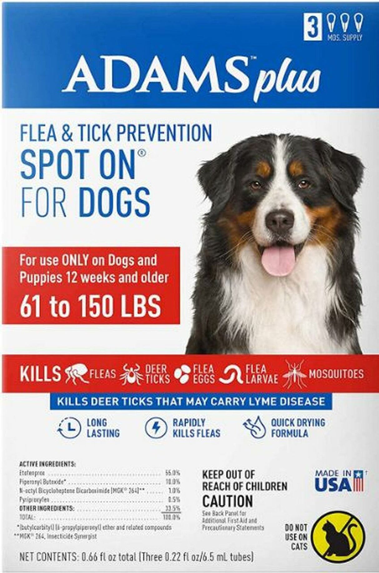 Adams Plus Flea & Tick Prevention Spot On for Dogs 3 Month Supply Clear - XL Dogs 61 To 150 lb