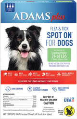 Adams Plus Flea & Tick Prevention Spot On for Dogs 3 Month Supply Clear - Dogs 31 To 60 lb