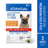 Adams Plus Flea & Tick Prevention Spot On for Dogs 3 Month Supply Clear - Medium Dogs 15 To 30 lb