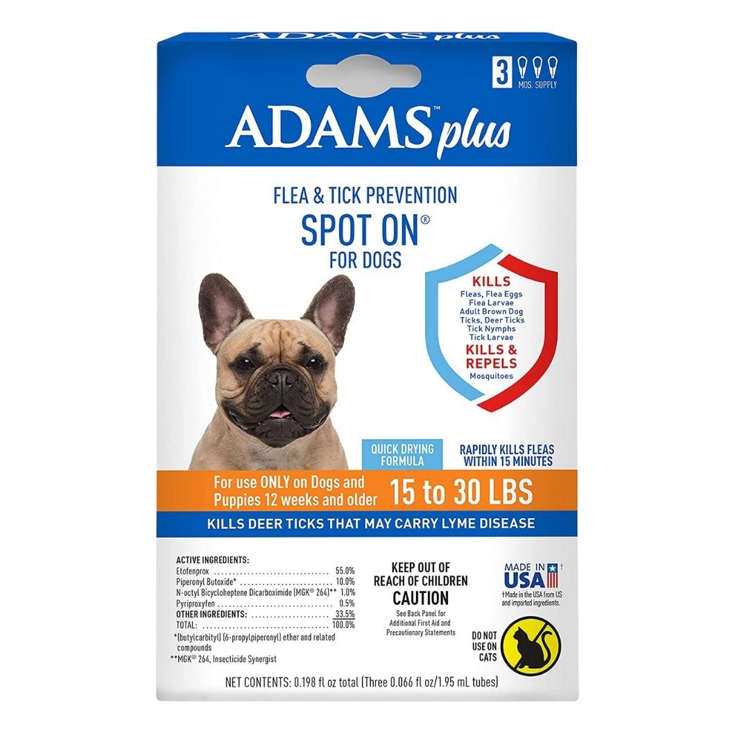 Adams Plus Flea & Tick Prevention Spot On for Dogs 3 Month Supply Clear - Medium Dogs 15 To 30 lb