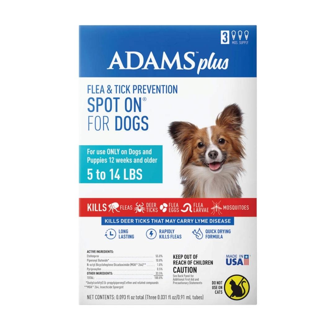 Adams Plus Flea & Tick Prevention Spot On for Dogs 3 month supply Clear -  Dogs 5 To 14 lb