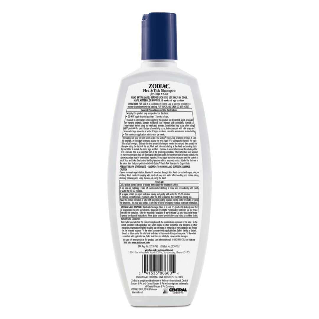 Zodiac Flea and Tick Shampoo for Dogs and Cats 12 oz