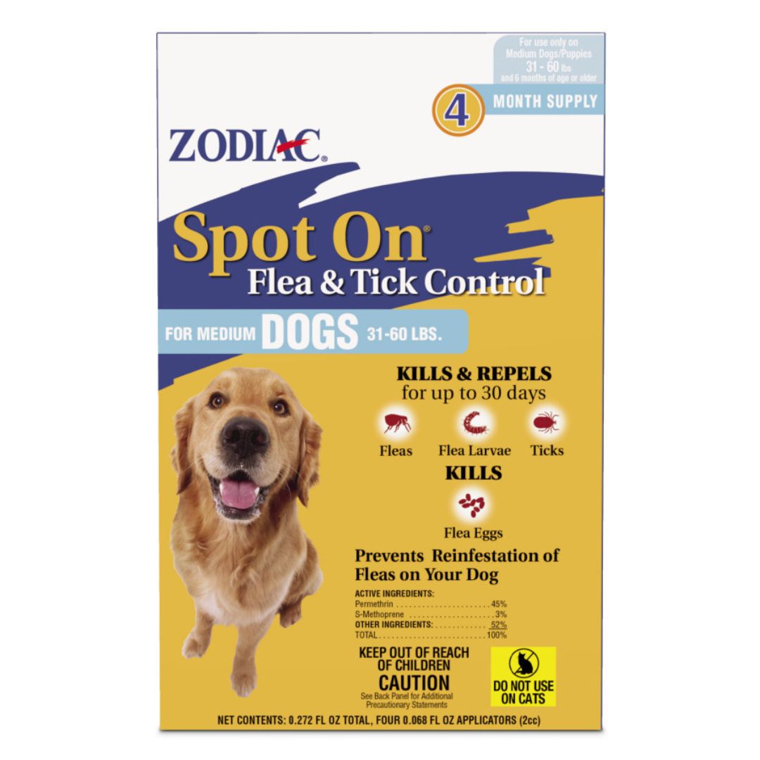 Zodiac Spot On Flea  Tick Control Medium Dogs 31-60 lb, 4 pk