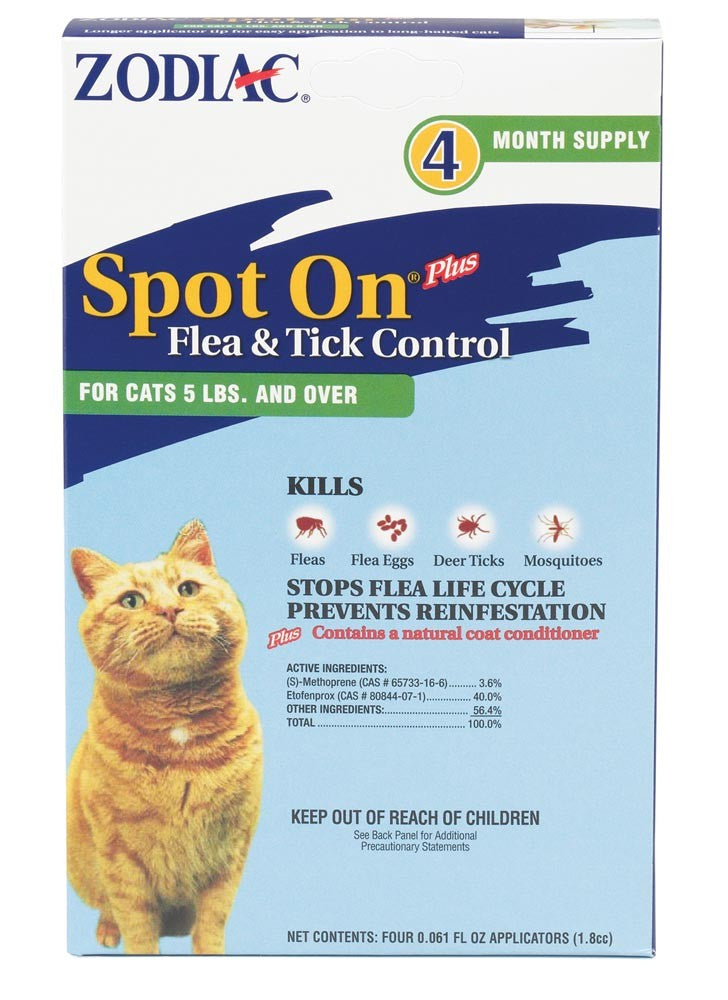 Zodiac Spot On Plus Flea & Tick Control for Cats 5 Lbs And Over, 4 pk