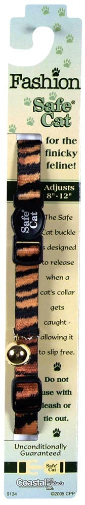 Safe Cat Fashion Adjustable Breakaway Cat Collar Tiger Multi-Color 3/8 in x 8-12 in.