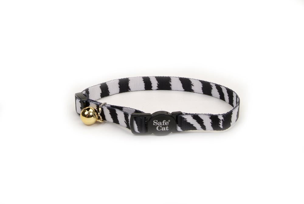 Safe Cat Fashion Adjustable Breakaway Cat Collar Zebra Black; White 3/8 in x 8-12 in.