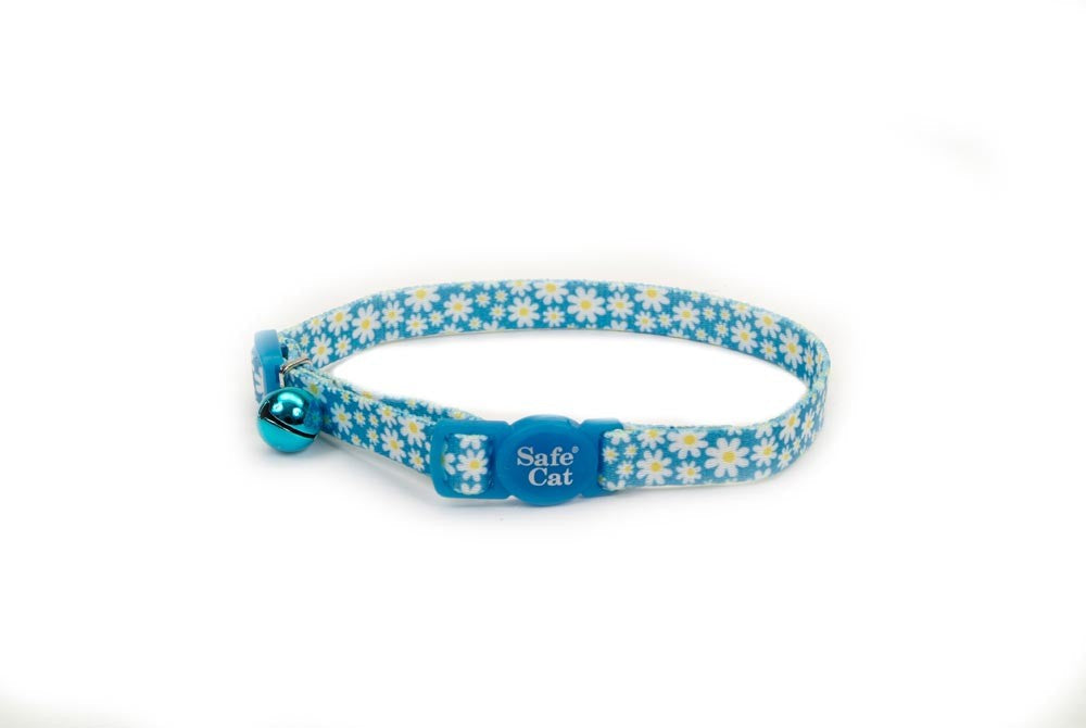 Safe Cat Fashion Adjustable Breakaway Cat Collar Daisy Blue Blue 3/8 in x 8-12 in.