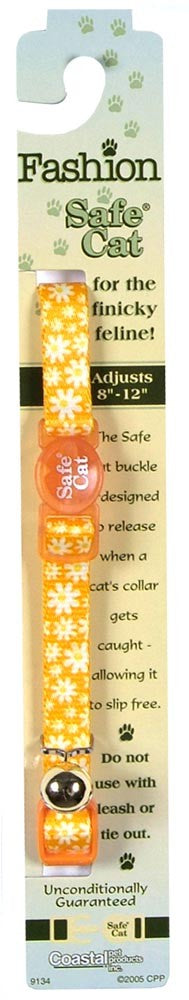 Safe Cat Fashion Adjustable Breakaway Cat Collar Daisy Yellow Yellow 3/8 in x 8-12 in.
