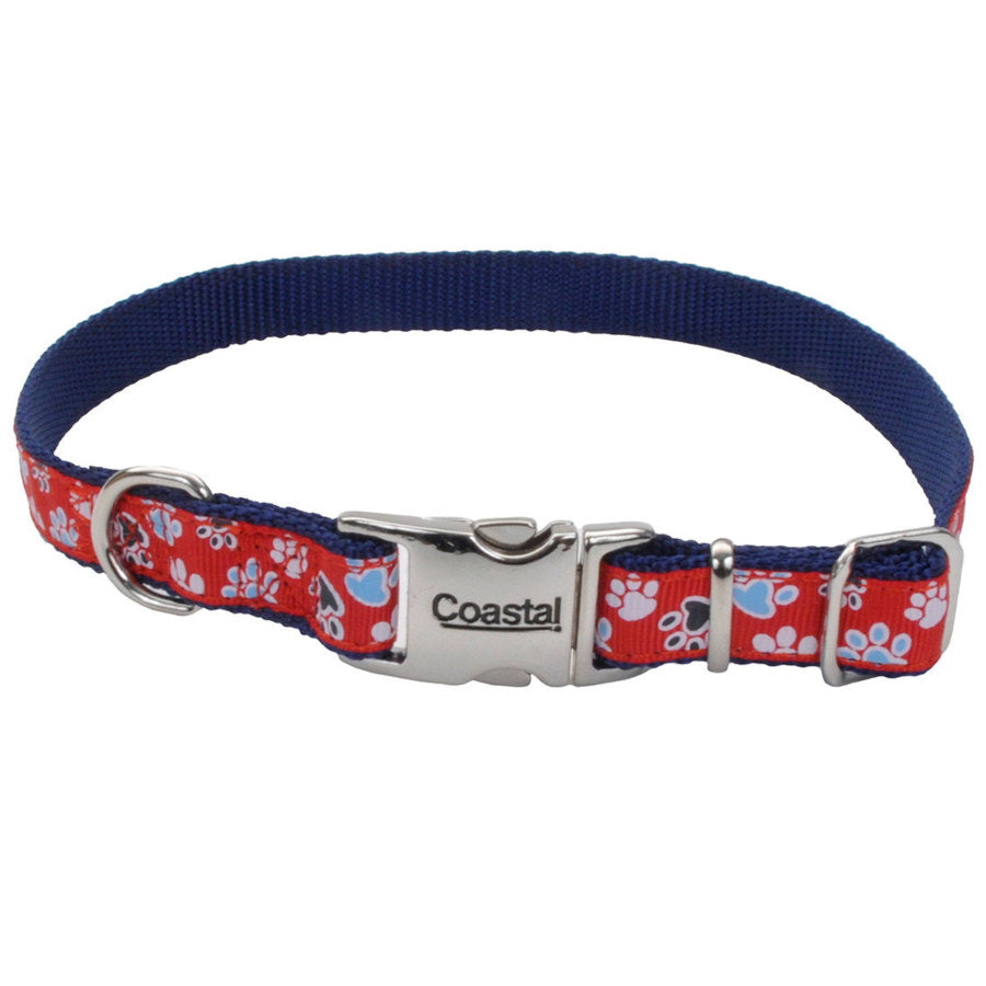 Ribbon Adjustable Nylon Dog Collar with Metal Buckle Red 5/8 In X 8-12 in.