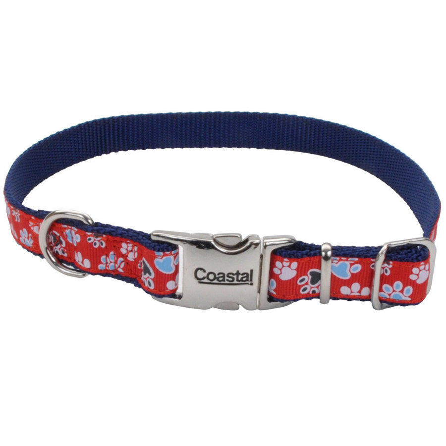 Ribbon Adjustable Nylon Dog Collar with Metal Buckle Red 5/8 In X 12-18 in.