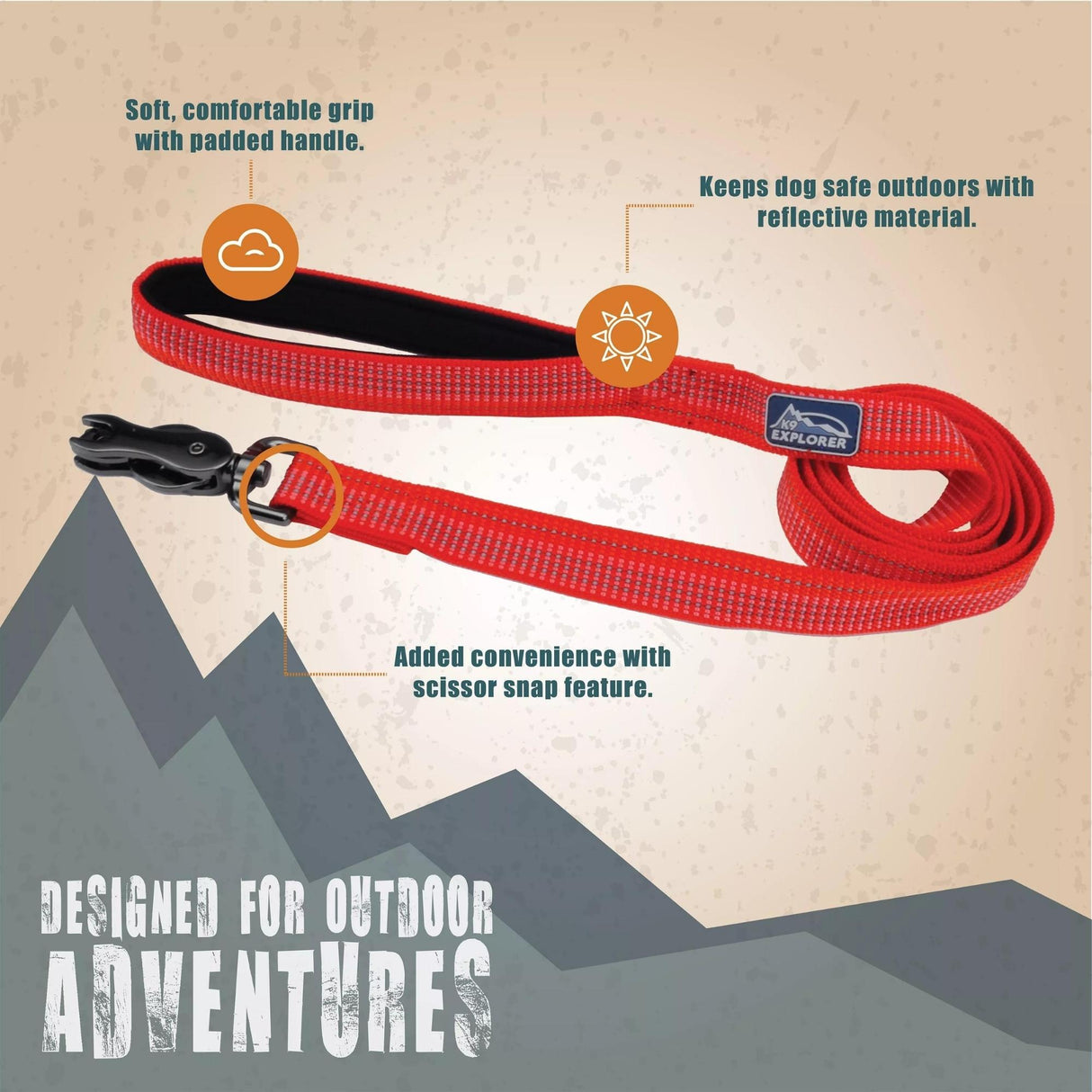 K9 Explorer Brights Reflective Dog Leash Mountain  1"x 6'