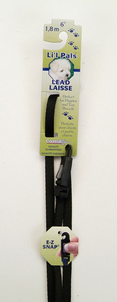 Lil Pals Nylon Dog Leash with E-Z Snap Black 3/8 In X 6 ft