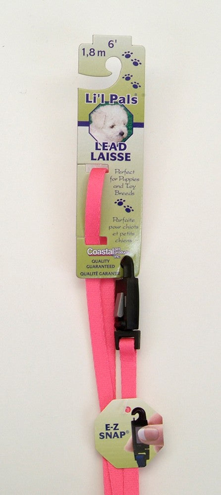 Lil Pals Nylon Dog Leash with E-Z Snap Neon Pink 3/8 In X 6 ft