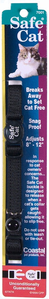 Safe Cat Adjustable Snag-Proof Nylon Breakaway Collar Black 3/8 in x 8-12 in.