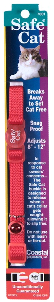 Safe Cat Adjustable Snag-Proof Nylon Breakaway Collar Red 3/8 in x 8-12 in.
