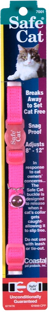 Safe Cat Adjustable Snag-Proof Nylon Breakaway Collar Neon Pink 3/8 in x 8-12 in.