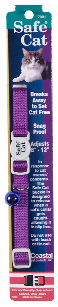 Safe Cat Adjustable Snag-Proof Nylon Breakaway Collar Purple 3/8 in x 8-12 in.