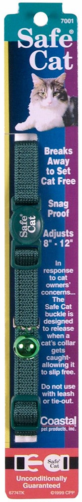 Safe Cat Adjustable Snag-Proof Nylon Breakaway Collar Hunter Green 3/8 in x 8-12 in.