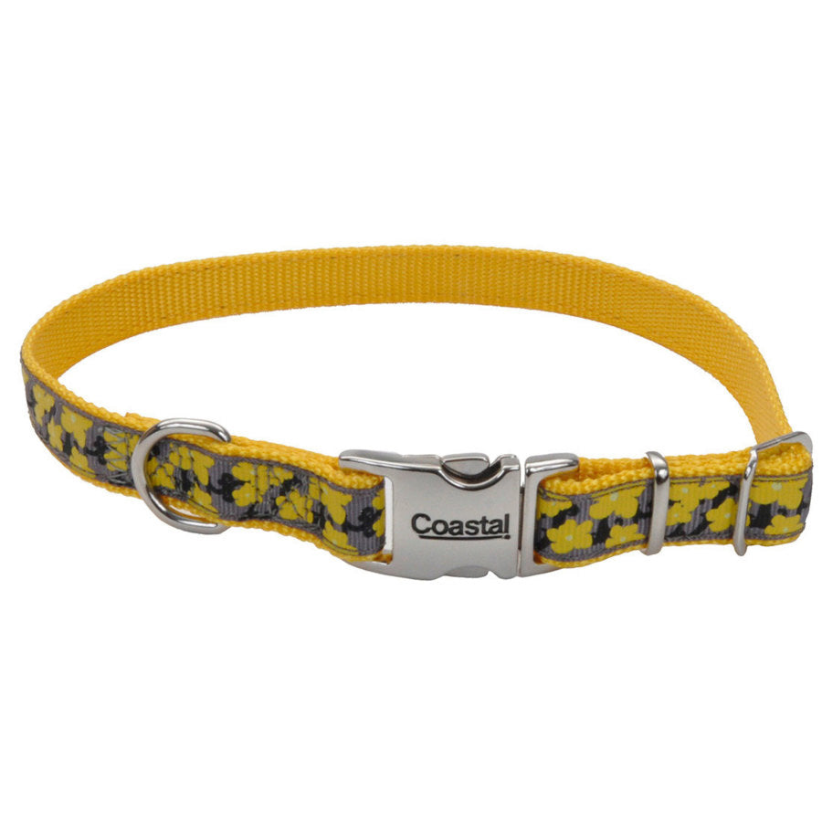 Ribbon Adjustable Nylon Dog Collar with Metal Buckle Yellow 5/8 In X 12-18 in.