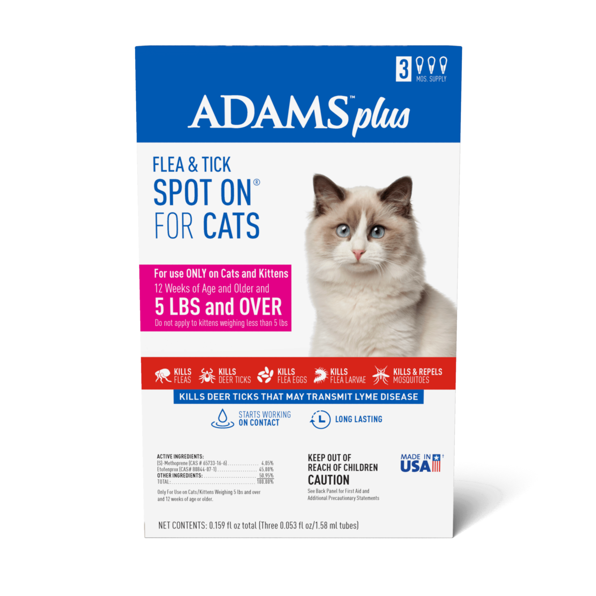 Adams Plus Flea & Tick Spot On for Cats & Kittens Over 5 lb