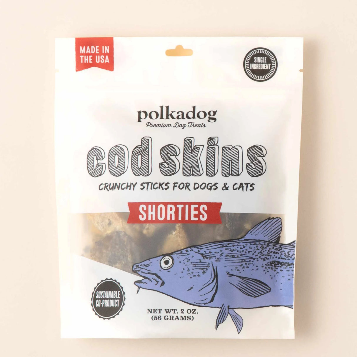 Polkadog Cod Skins Jerky Shorties Crunchy Dog and Cat Treats 2oz