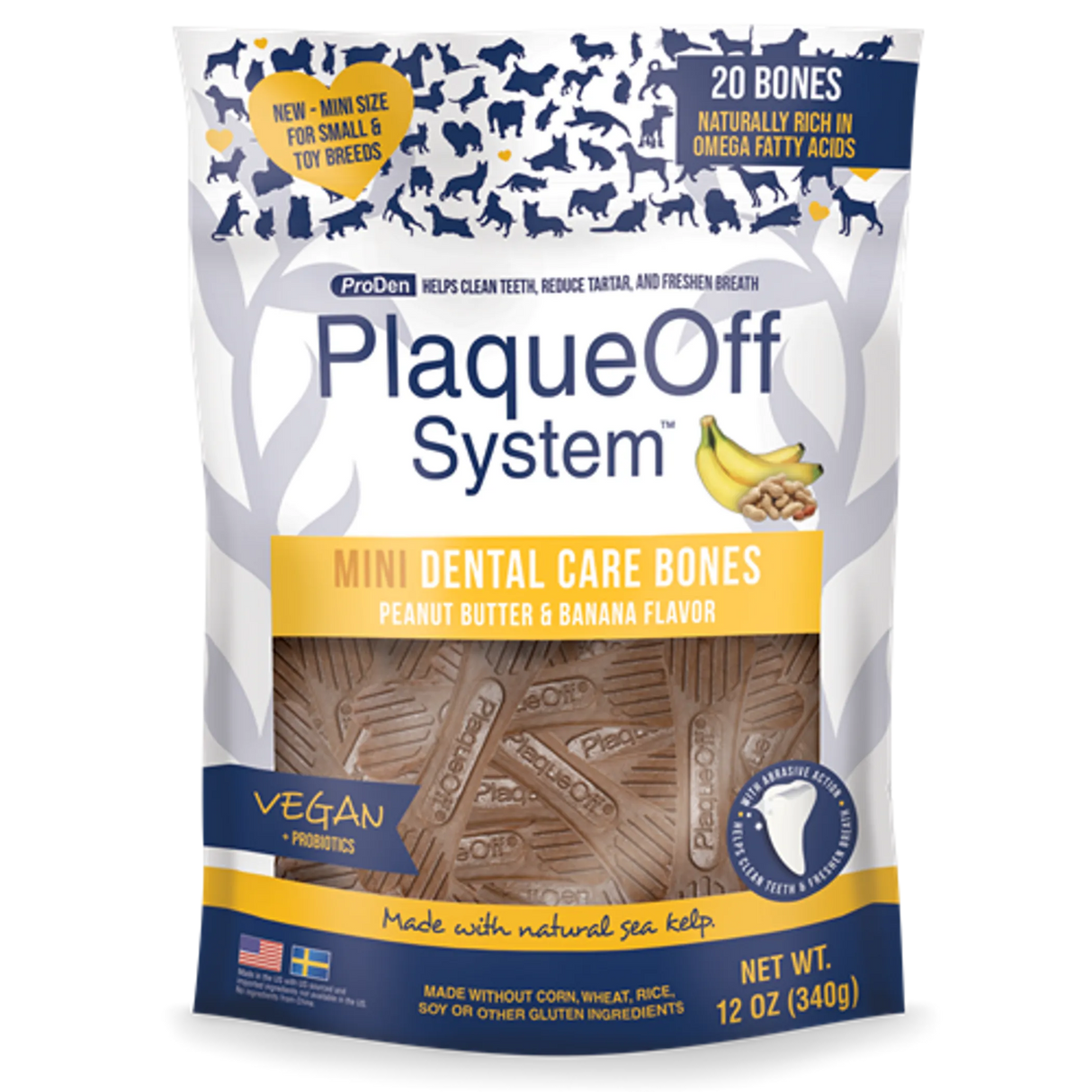 PlaqueOff MINI Dental Care Bones - Peanut Butter & Banana