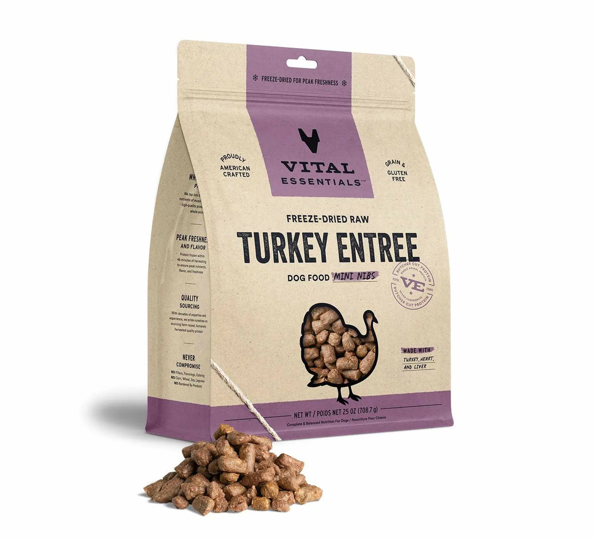 Vital Essentials(R) Freeze-Dried Raw Turkey Entree Dog Food Mini Nibs,