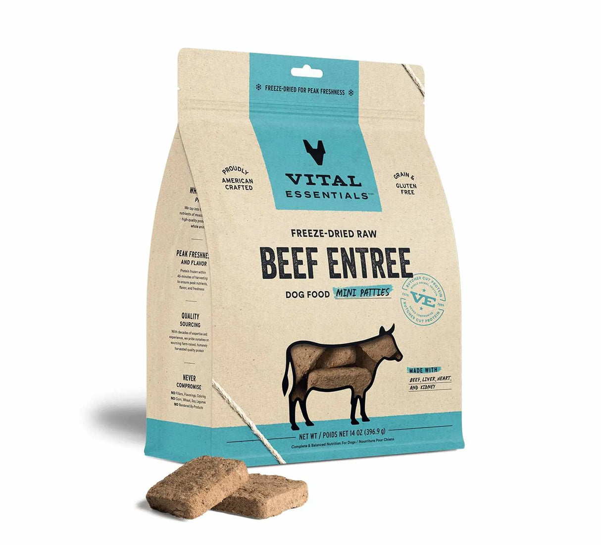 Vital Essentials(R) Freeze-Dried Raw Beef Entree Dog Food Mini Patties, 14 oz