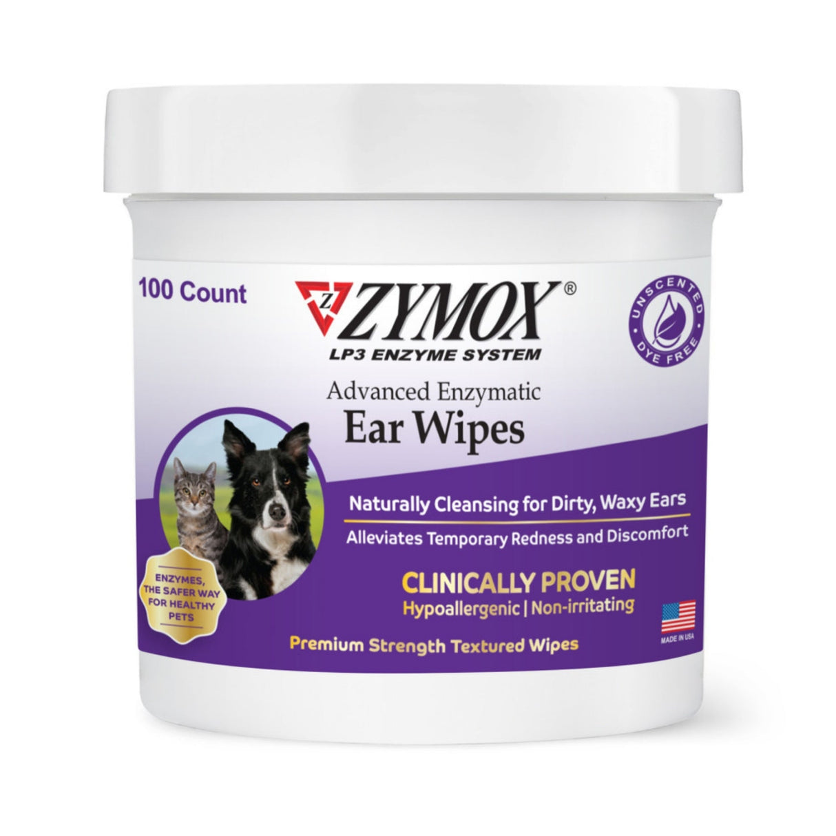 Zymox Advanced Enzymatic Ear Wipes for Cats & Dogs 100 ct