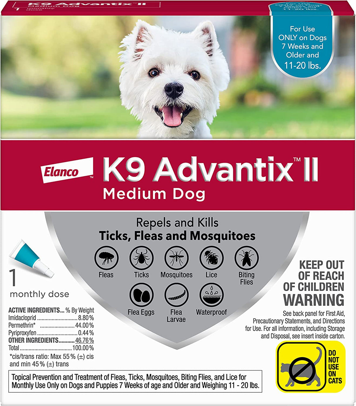 Advantage II Single Dose Medium Dog Teal 7 weeks or older/11-20 lbs.