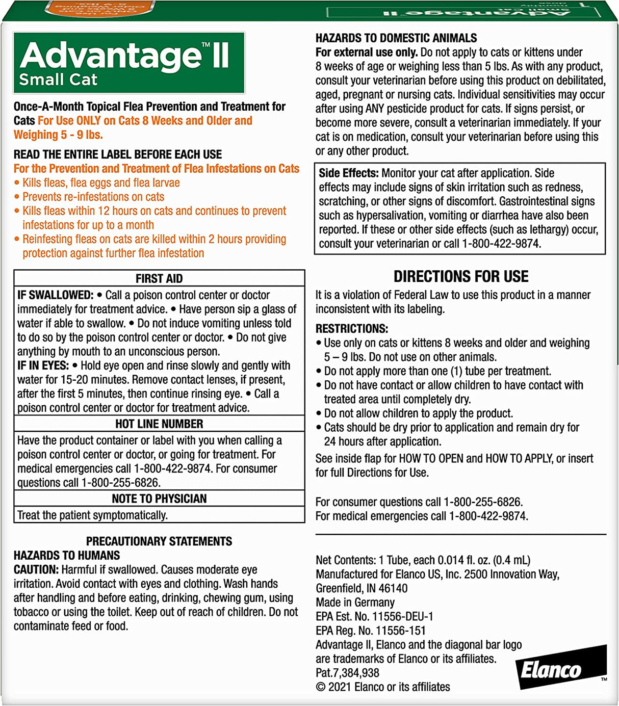 Advantage II Small Cat Single Dose Orange 8 weeks or older/5-9 lbs.
