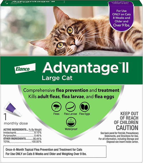 Advantage II Large Cat Single Dose Purple 8 weeks or older/9 lbs. +